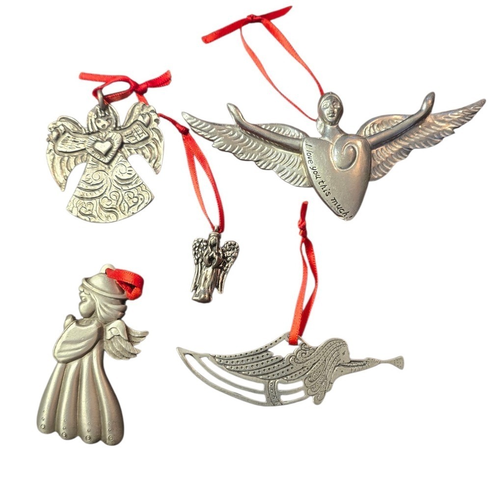 Pewter Angel Christmas Ornaments Set of 5 Vintage‎ Tree Holiday Decor